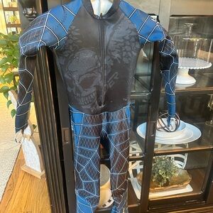 Padded Spyder Black and Blue Spider-Patterned Kids race skins